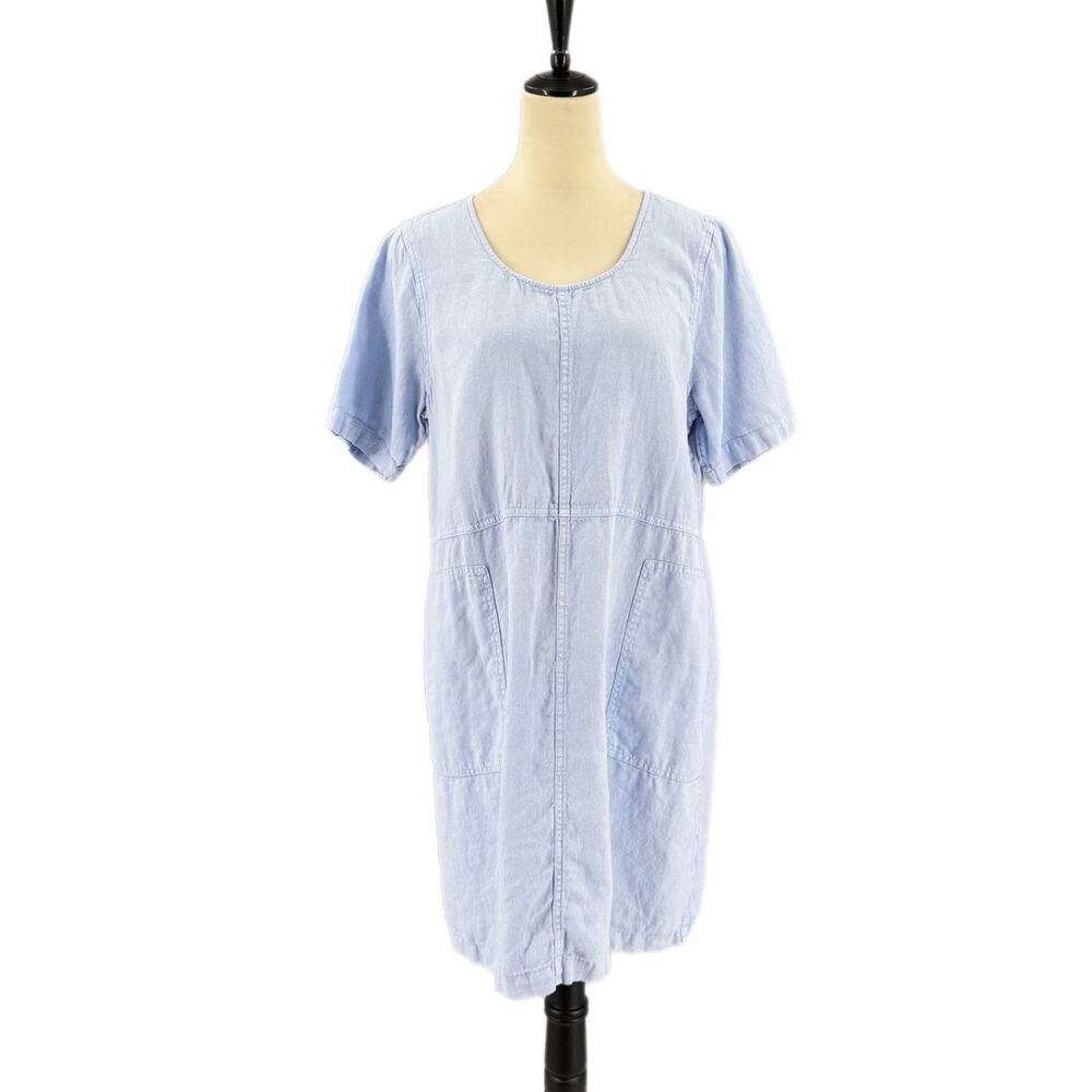 J. Jill Light Blue Linen Casual Everyday Coastal Summer Relaxed Lagenlook Dress